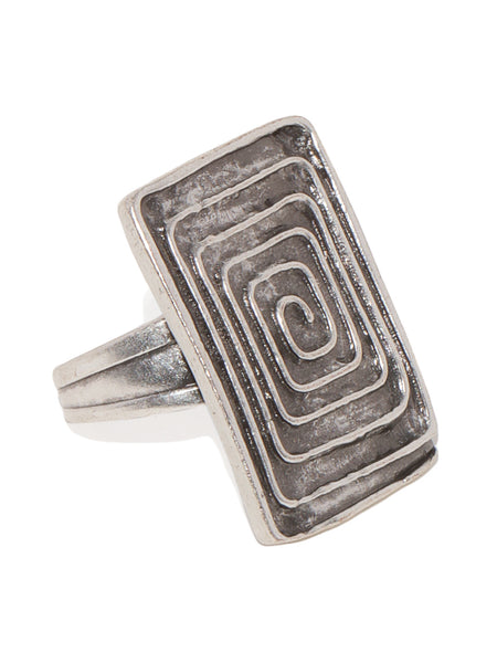 Rectangle Engraved Silver Plated Ring