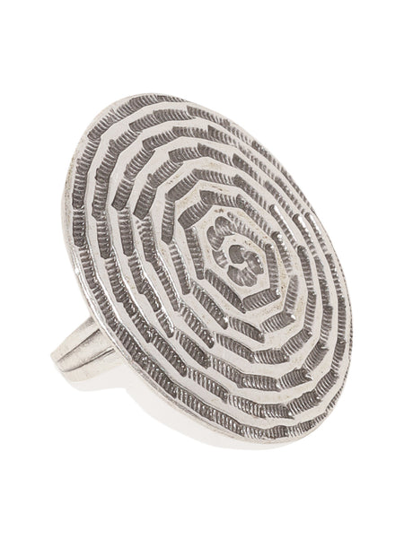 Round Engraved Silver Plated Adjustable Ring