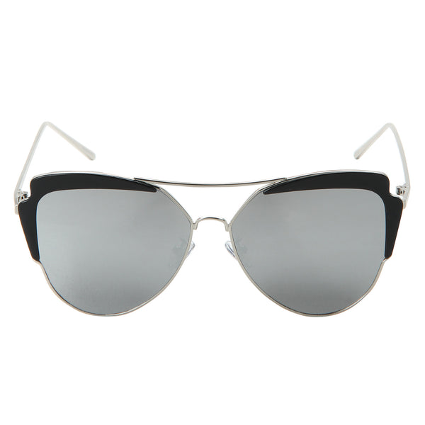 Stylish Black and Mirror Half Rim Sunglasses