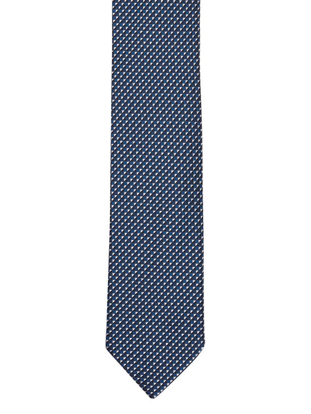 Navy Blue Textured Slim Tie - Thingalicious
 - 1