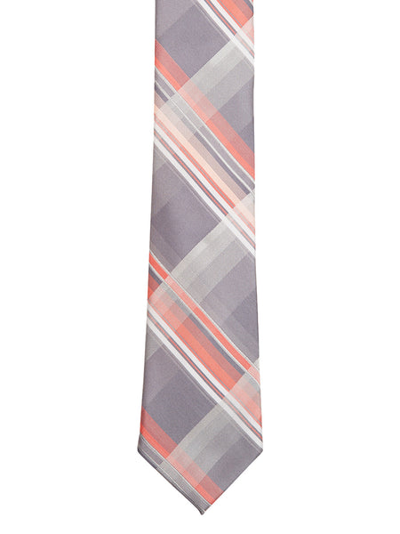 Grey and Peach Plaid Tie - Thingalicious
 - 1