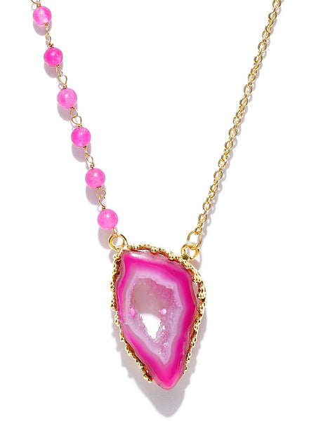 Pink Druzy Pendant Gold  Necklace - Thingalicious
 - 1