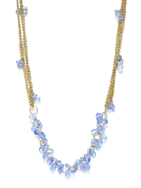 Palatinate Blue Glass Beads Gold Plated Long Chain Necklace - Thingalicious
 - 1