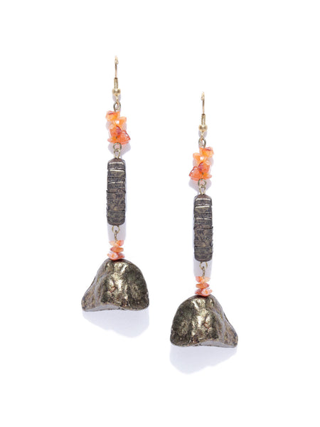 Burnished Gold & Carnelium beads Dangle Earrings - Thingalicious
 - 1