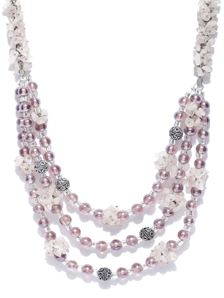 Rose Quartz Stone Layered Glass Beads Necklace - Thingalicious
 - 1