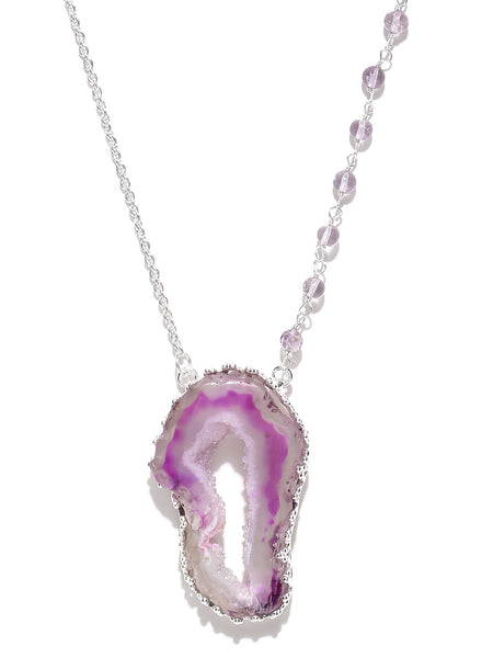 Violet Druzy Pendant Silver Necklace - Thingalicious
 - 1