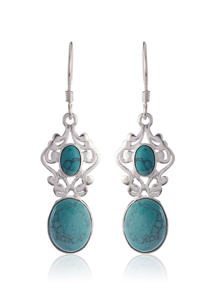 Turquoise & Silver Drop Earrings - Thingalicious
 - 1