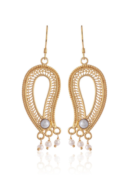 Paisley Pearl Gold Plated Earrings - Thingalicious
 - 1