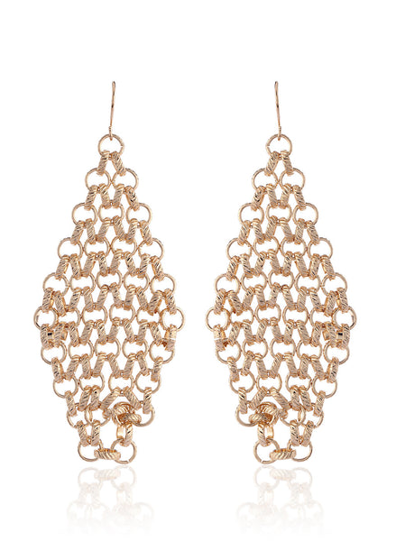 Rhombus Woven Wiremesh Gold Chandelier Earrings - Thingalicious
 - 1