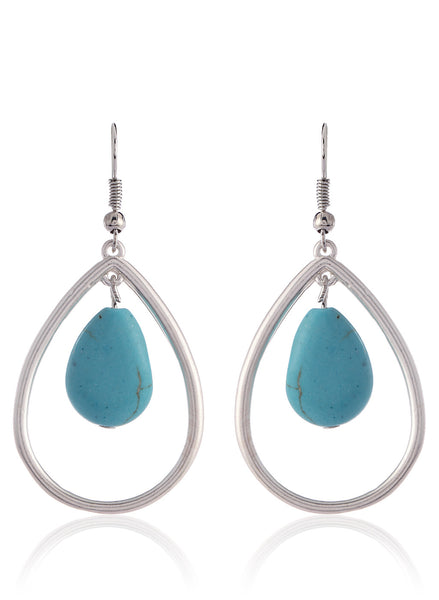 Classic Teardrop Silver Earrings with Turquoise Stone - Thingalicious
 - 1