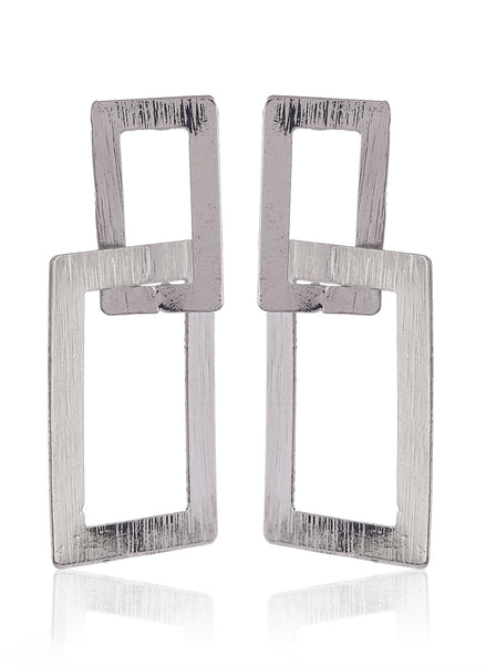 Linked Rectangle Silver Drop Earrings - Thingalicious
 - 1