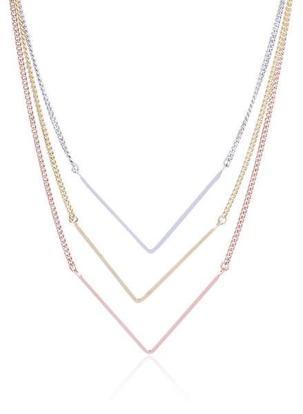 Gold, Silver and Rose Gold Three Tone Cascading Elegance Necklace - Thingalicious
 - 1