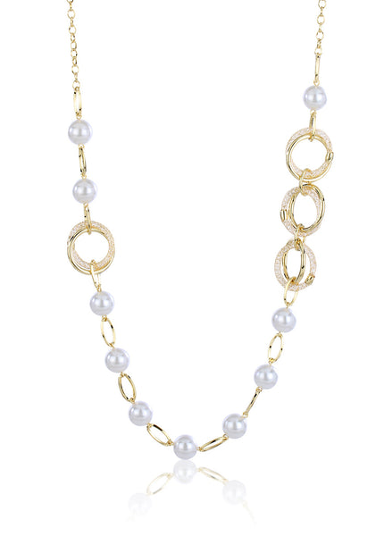 Glass Crystal and Pearl Long Gold Necklace - Thingalicious
 - 1