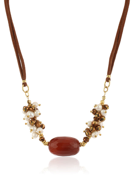 Bountiful Amber Carnelian & Fresh Water Pearls Necklace - Thingalicious
 - 1