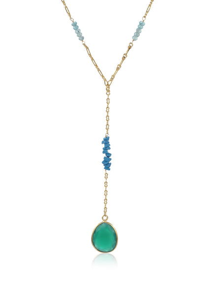 Delicate Green Onyx and Amazonite Y Chain Gold Plated Necklace - Thingalicious
 - 1