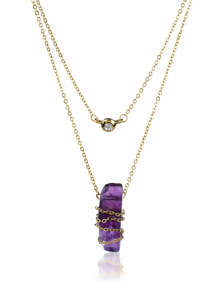 Gold Layered Amethyst Stone Necklace - Thingalicious
 - 1