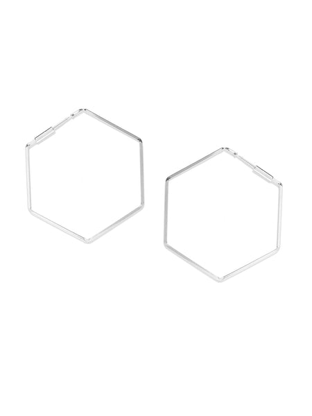 Silver-Toned Rhodium-Plated Geometric Handcrafted Drop Earrings