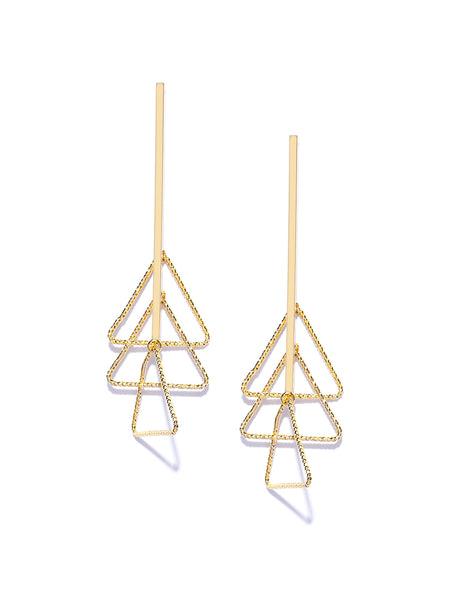 Gold-Toned Geometric Handcrafted Drop Earrings