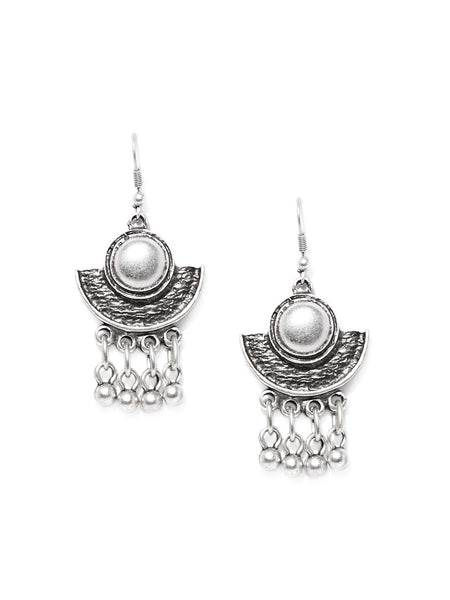 Oxidised Silver Plated Earrings with Chand Motif