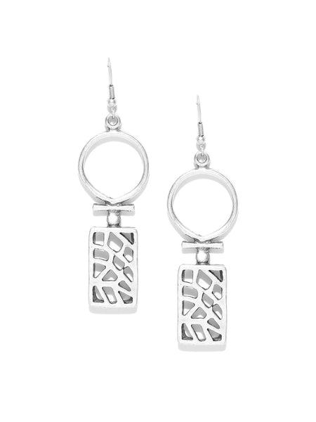 Silver Toned Rhodium Plated Geometric Drop Earrings