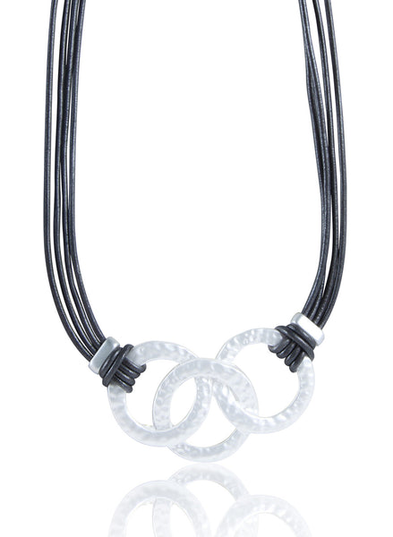 Circles Of Paradise Necklace with Black Leather Cord - Thingalicious
 - 1