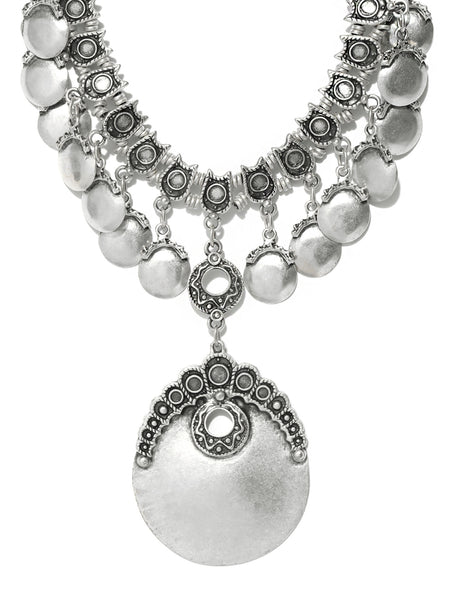 Silver-Plated Handcrafted Statement Antique Silver Necklace with coins