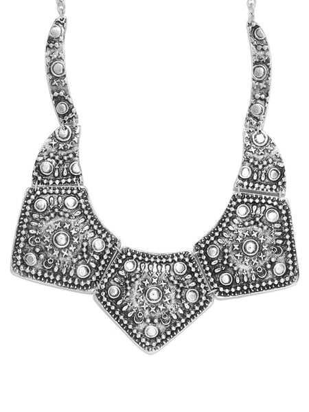 Oxidised Silver Plated Statement Tribal Necklace