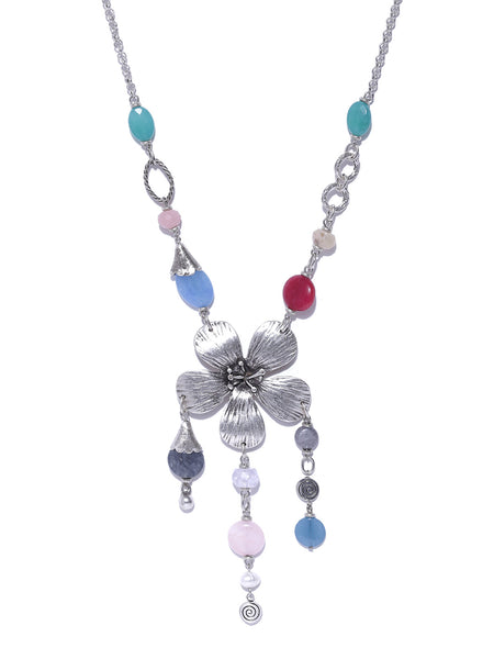 Silver-Plated Handcrafted Semi Precious Stone-Studded Necklace