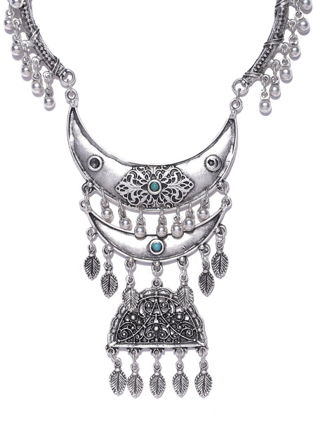 Silver-Plated Handcrafted Semi Precious Stone-Studded Necklace