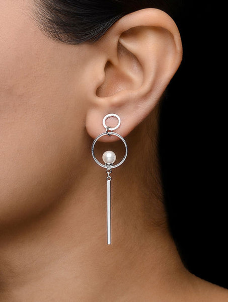 Rhodium-plated Pearl Embelished Earrings